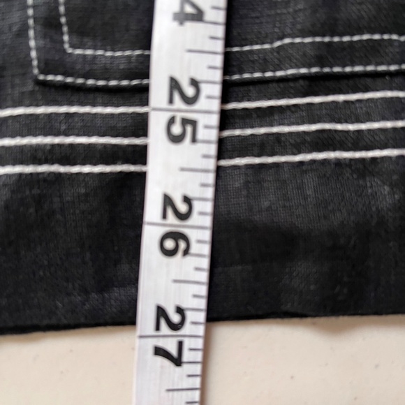 ONQUE Casuals Black LINEN Jacket 3/4 Sleeve Size Large Wood Buttons Front Pocket - Picture 8 of 8